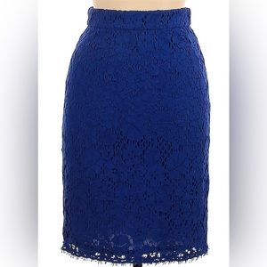 Escada Sapphire Royal Vibrant Blue Pencil Skirt with Cutout Lace Like Detail 34